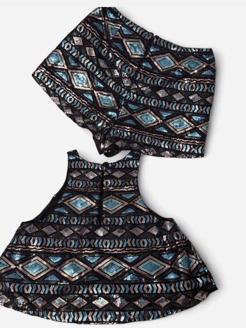 Show Me Your MuMu Black Sequin Geo High-Waist Shorts Set with Teal Accents - Picture 2 of 9